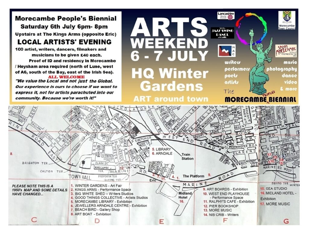 Map of locations around Morecambe town centre for the Arts weekend 